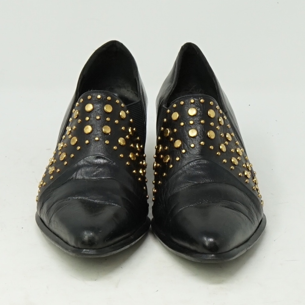 Black Leather Booties with Gold Studs 7